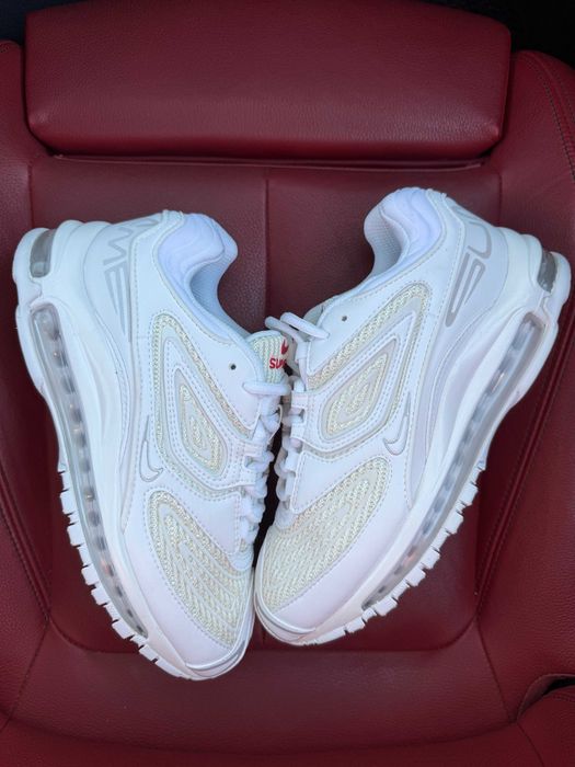 (БЕЗ ПЕРЕДОПЛАТИ) Nike Air Max 98 x Supreme White найк аїр макс 98 супрім білі лаковані