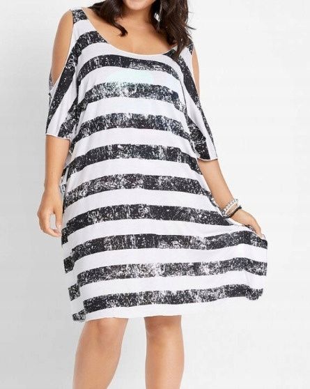 B.P.C sukienka tunika plażowa odkryte ramiona w paski ^40/42