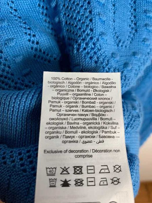 Piękny niebieski sweter na krótki rękaw ażurowy 100% bawełna