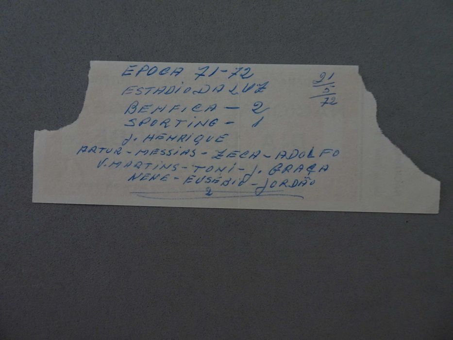 Bilhete de futebol Benfica Sporting 21 maio 1972
