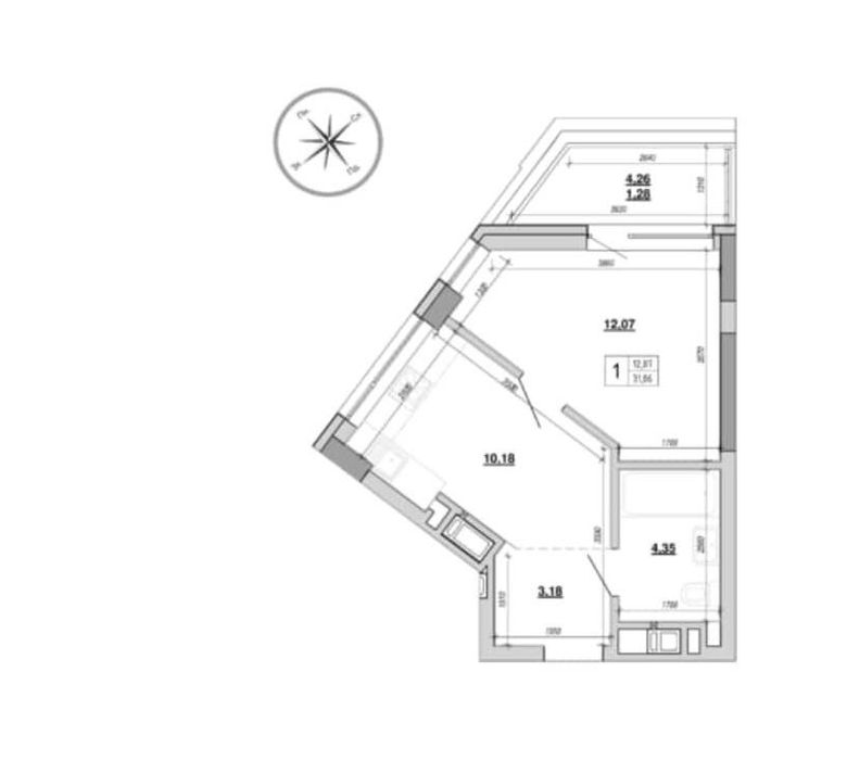 1-room apartment apartment by the address st. Velichkovskogo (area 31,1 m²) - Atlanta.ua - photo 24