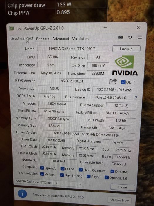 Asus dual RTX4060ti 16gb