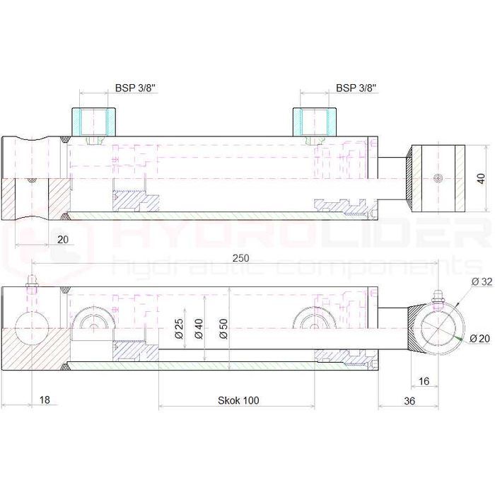 Cylinder siłownik hydrauliczny dwustronnego działania