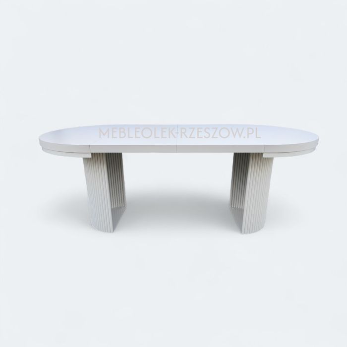 Stół okrągły rozkładany z ryflowaną podstawą, lamel, kaszmir