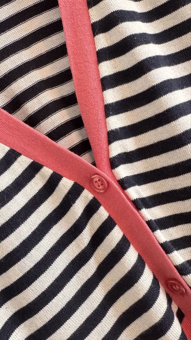 Sweter Max Mara Weekend paski czarno białe różowy dół L
