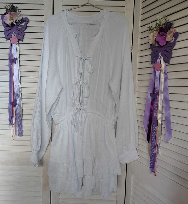 Натуральный, белый комбинезон шортами из муслина италия