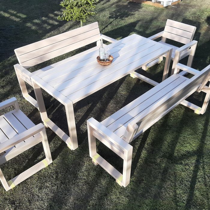 Bukowe Meble Ogrodowe Wypoczynkowe/ Na taras Loft Drewno Metalowe nogi