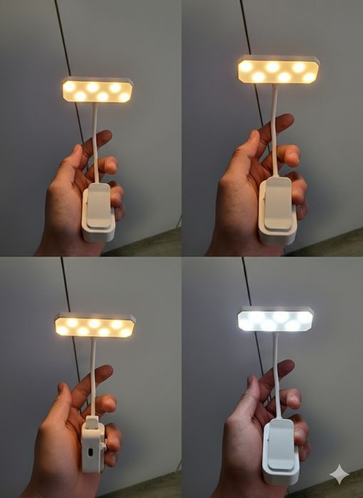 Акумуляторна LED лампа для читання книг на прищіпці (USB-C) — 3 режими