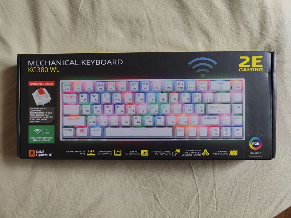 2E бездротова ігрова клавіатура KG380 RGB 68 Key Gateron червоні свічі