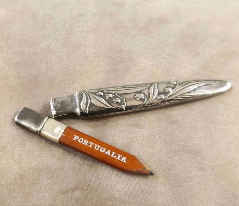 Antigo Porta-Lápis Prata Javali Arte Nova