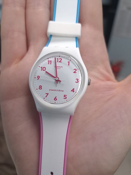 Zegarek swatch gent biały różowy błękitny sportowy