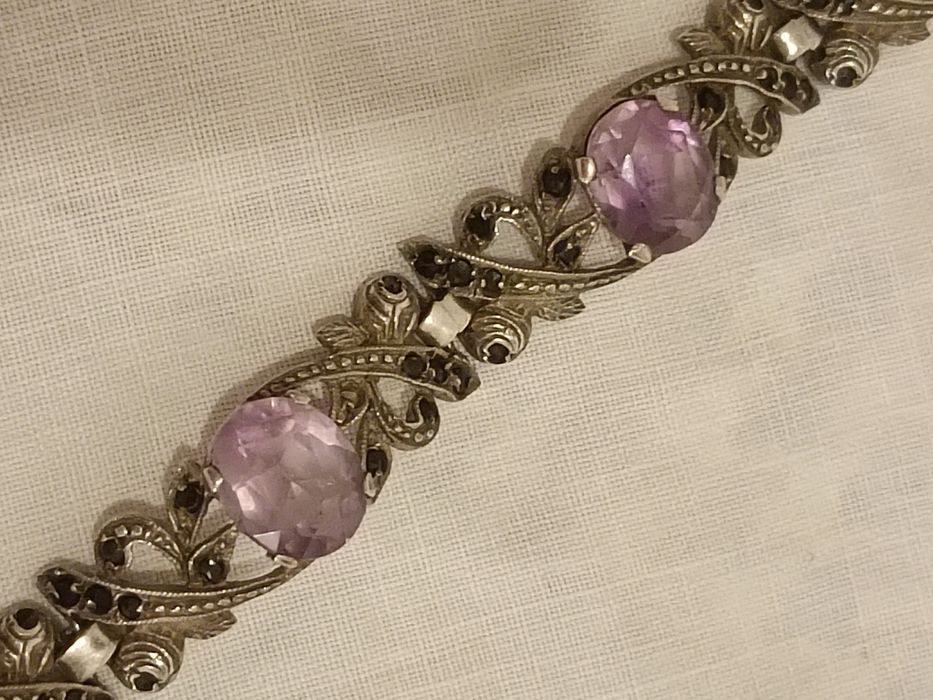 Старинный браслет.Аметисты в серебре.АРТ-Деко