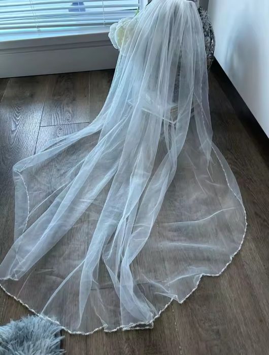 Welon ślubny obszyty koralikami ivory 100 cm