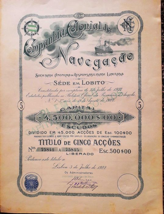 Companhia Colonial de Navegação - lote de documentos