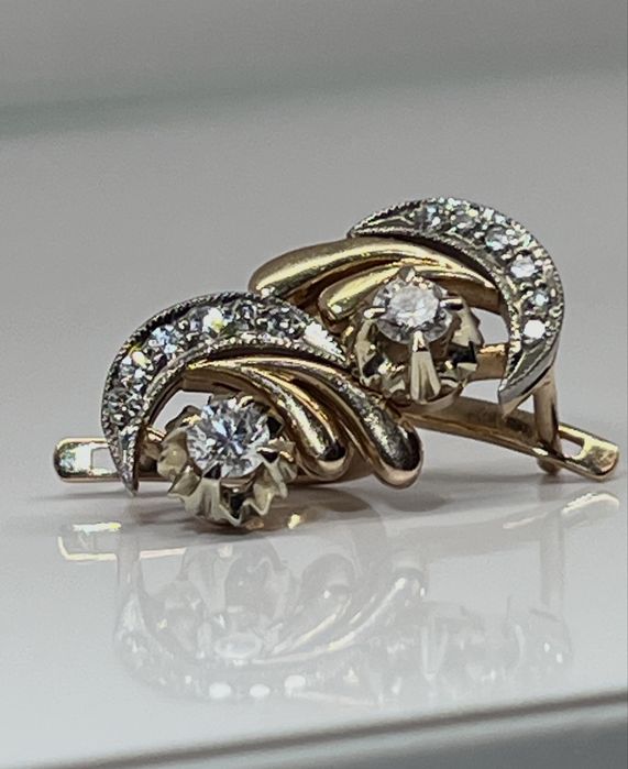 Золотые серьги с бриллиантами СССР,Золоті сережки  з діамантами