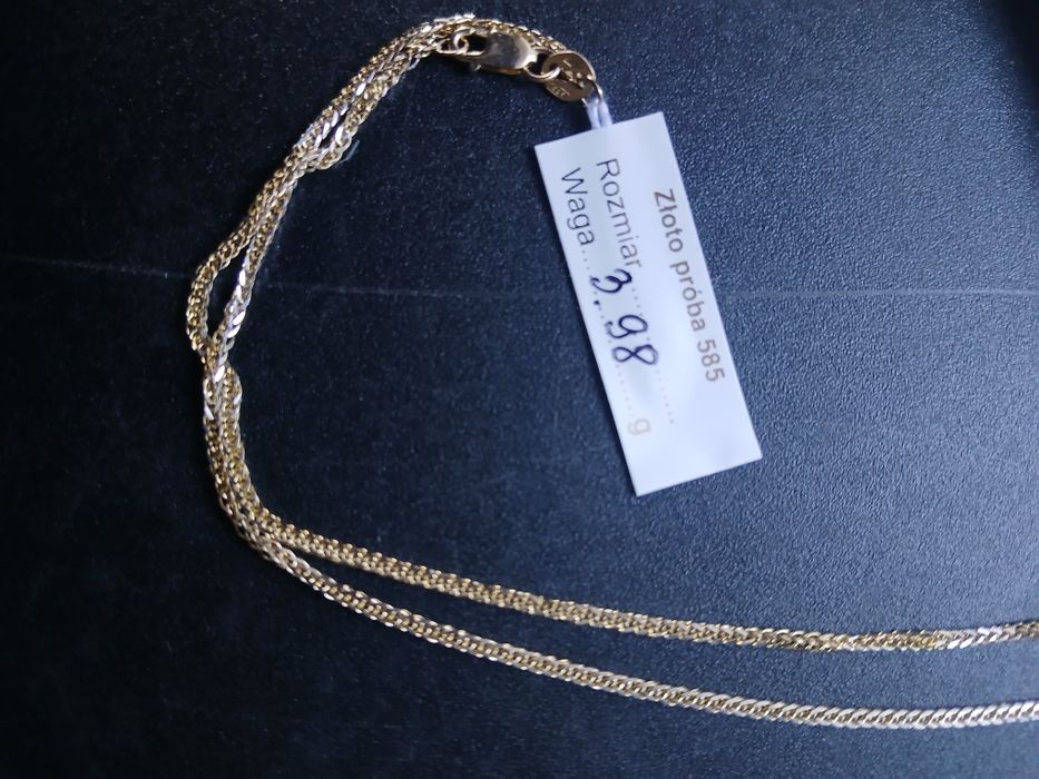 Złoty łańcuszek, nowy, 55 cm. 585, z metką, z białym zlotem