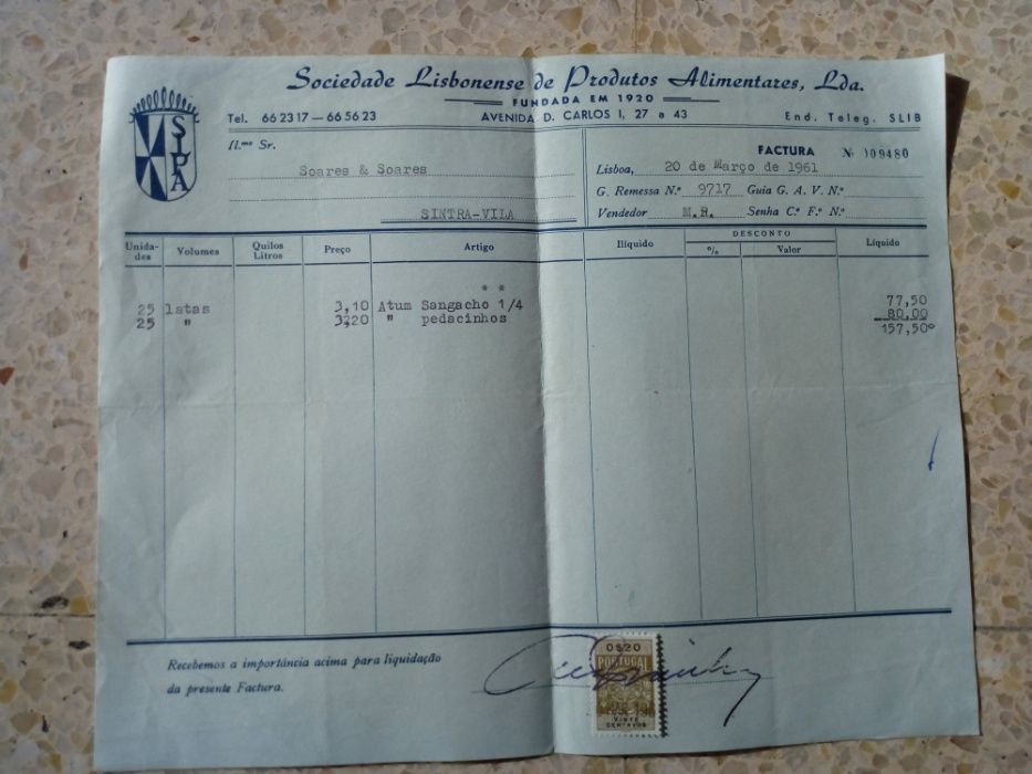 Facturas e Recibos de casas comerciais antigas de Lisboa