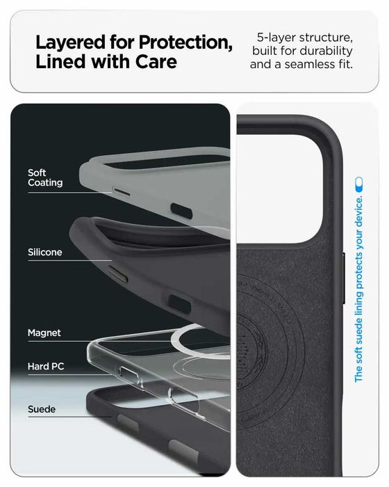 Чехол Spigen Silicone Fit MagFit для iPhone 17 Pro/18 Pro и 17 Pro Max/18 Pro Max - Black