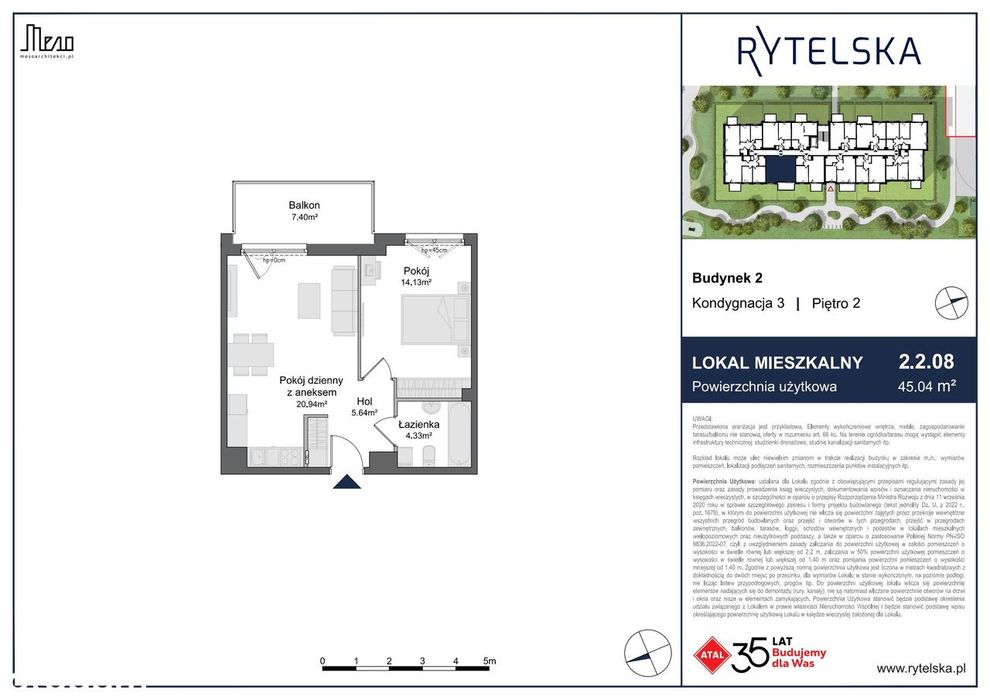 2-pokojowe mieszkanie 45m2 + balkon Bez Prowizji