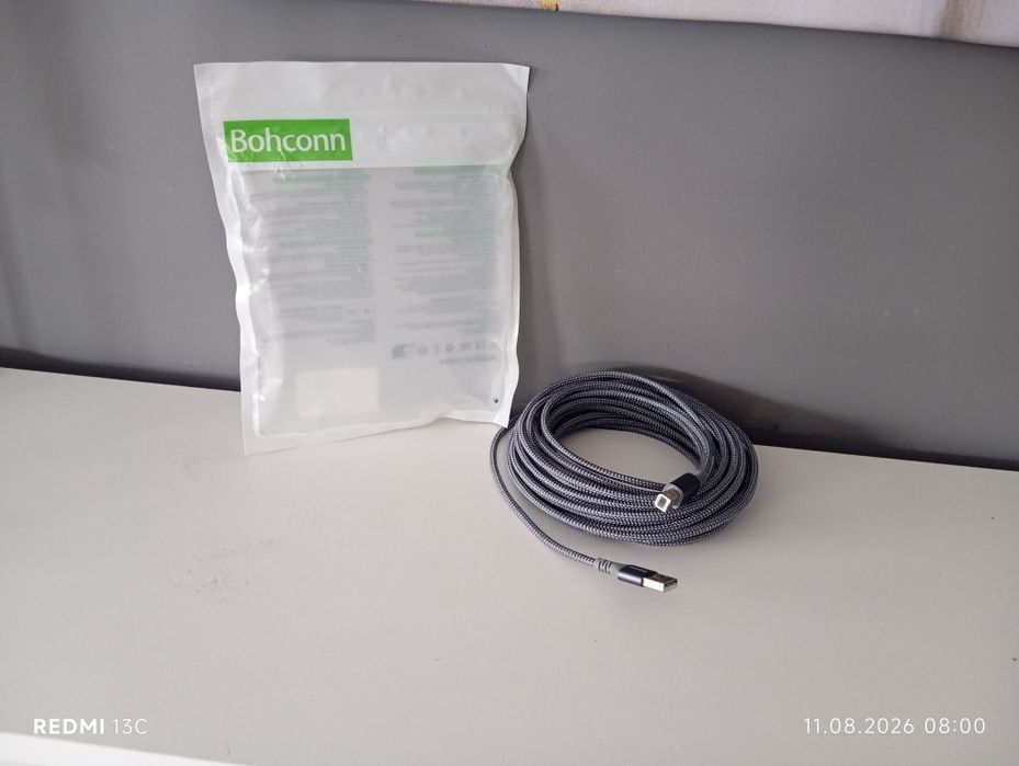 Długi 9 metrowy kabel USB w solidnym, tekstylnym (nylonowym) oplocie