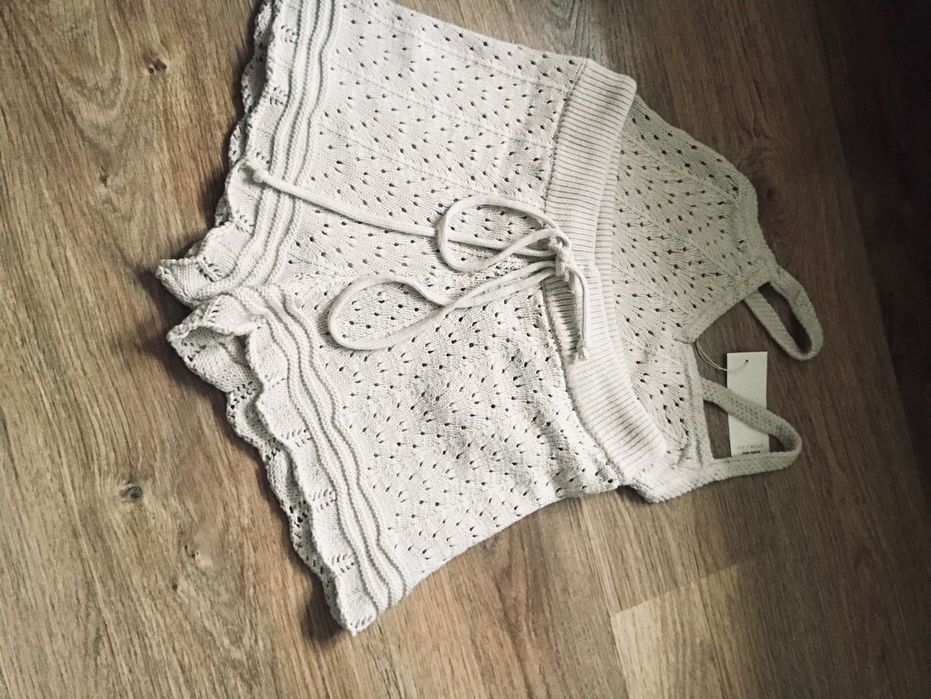 Nowy komplet  ażurowy bawełna/spodenki top bluzka cotton beżowy