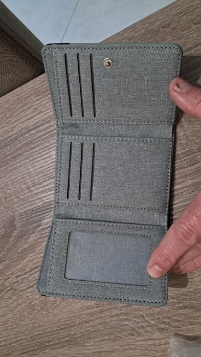 Carteira de lona masculina cinza, com 8 compartimentos, para  cartões