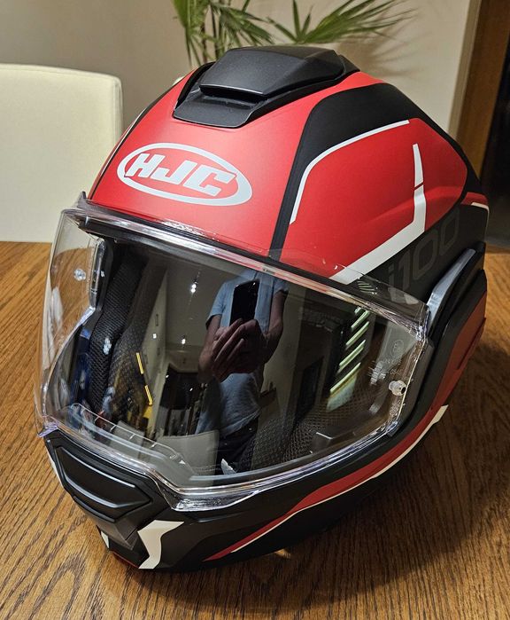 Kask motocyklowy HJC i100 szczękowy LORIX czerwono-czarny M