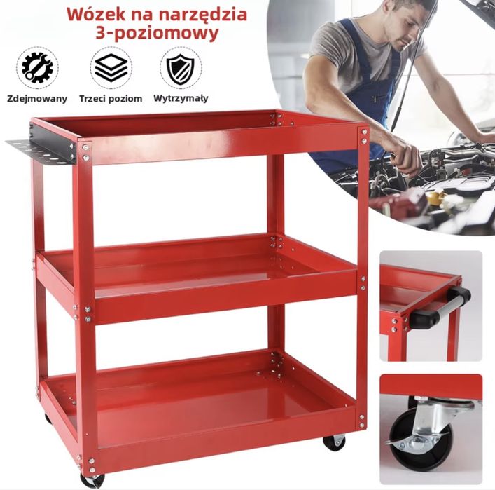 Wózek narzędziowy 3 poziomowy - kolor czarny