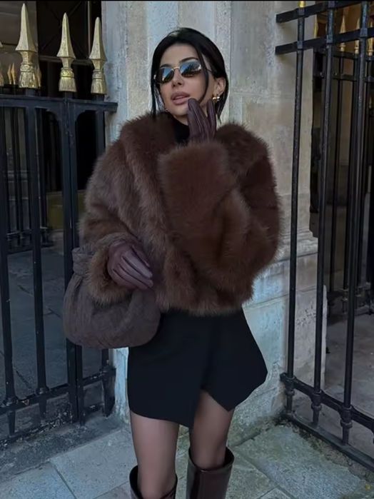 Шоколадна шубка коричнева шуба як zara