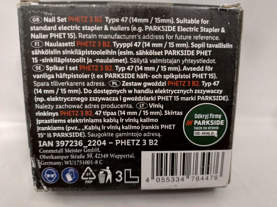 Zestaw gwoździ typ 47 , 14-15 mm Parkside