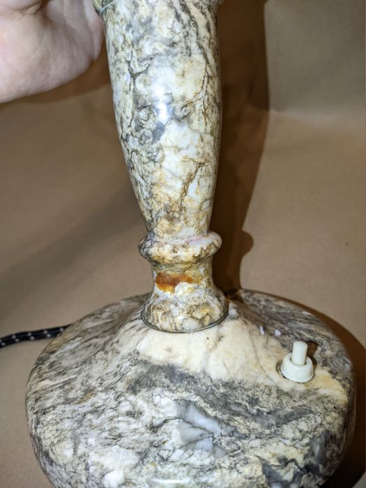 Настольная лампа мраморная с зелёным абажюром Сталинский ампир СССР