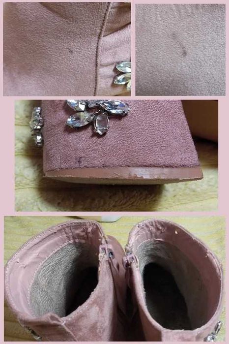 Zamszowe botki ze zdobieniami znoszone