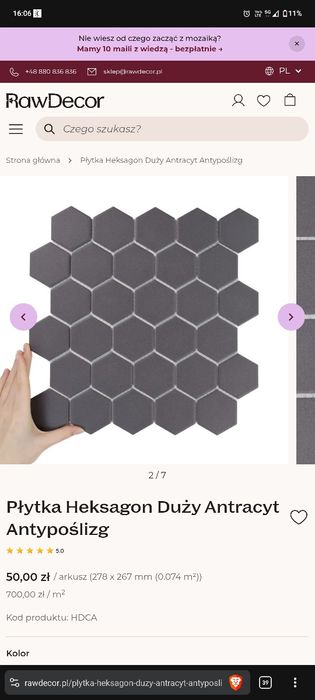 Raw Decor Płytka Heksagon Duży Antracyt Antypoślizg
