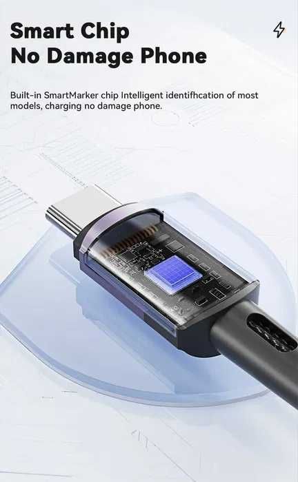 Nowy kabel USB-A do typu C 120 W, Długość 2m