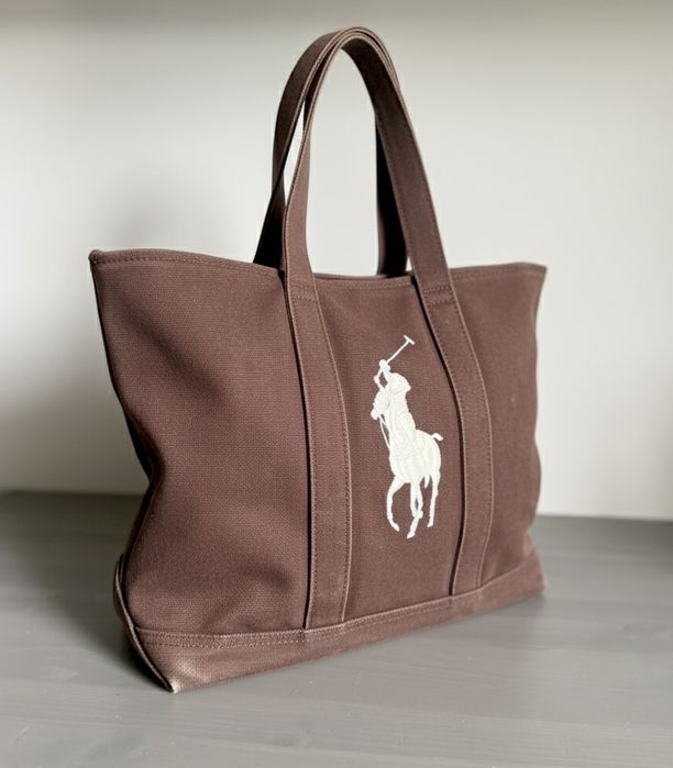 Torebka Polo Ralph Lauren Czekoladowa Tote Shopper z dużym logo