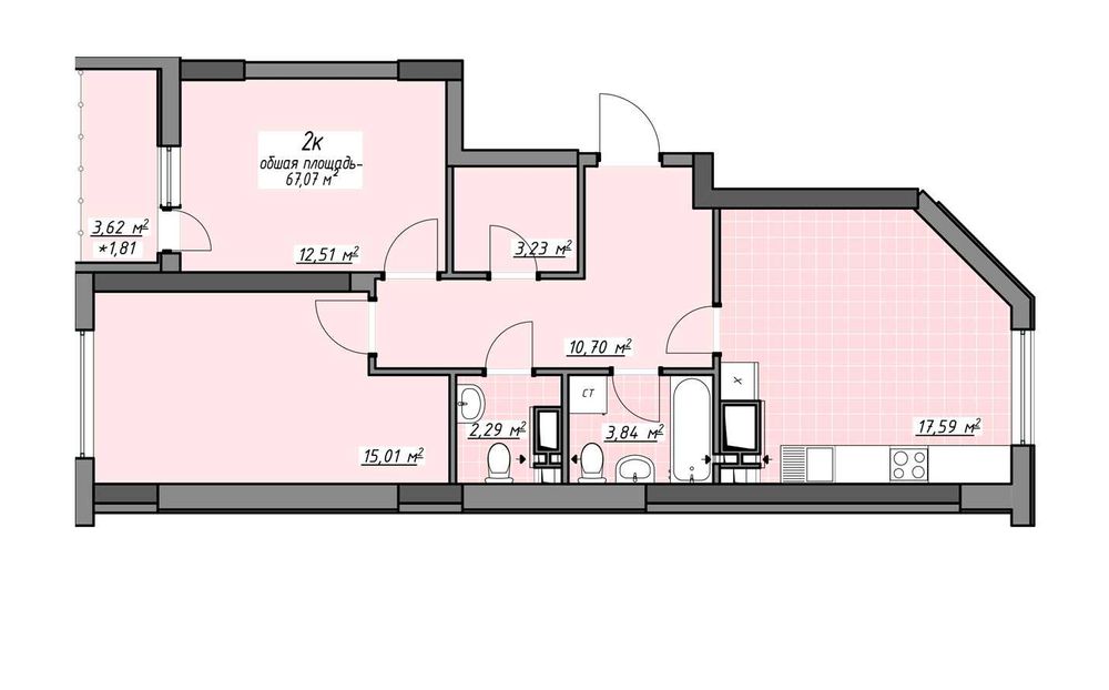 2-комнатная квартира по адресу (площадь 67,1 м²) - Atlanta.ua - фото 3