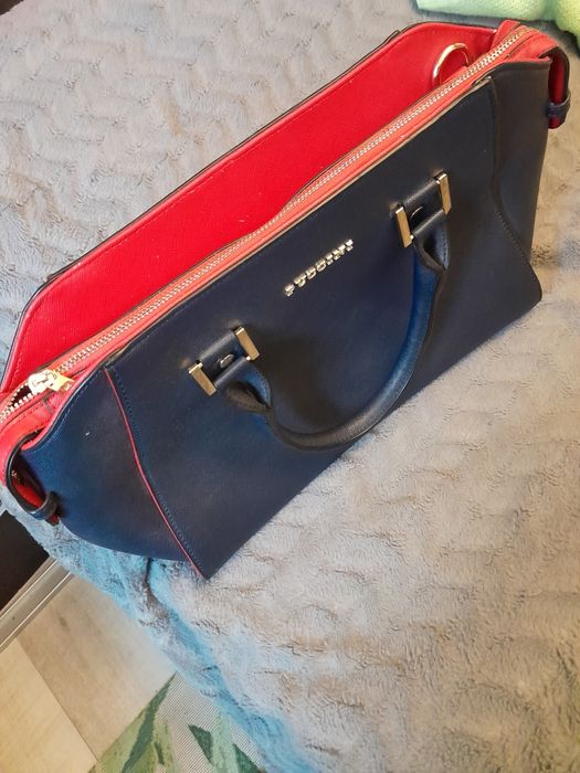 Średnia torebka granatowa czerwona Puccini nowa do ręki  może na ramię