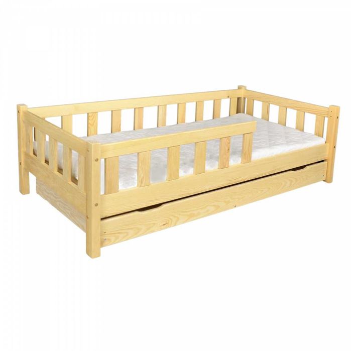 Łóżko dziecięce krótkie barierki z szufladą SZUFLADA MATERAC 160X80