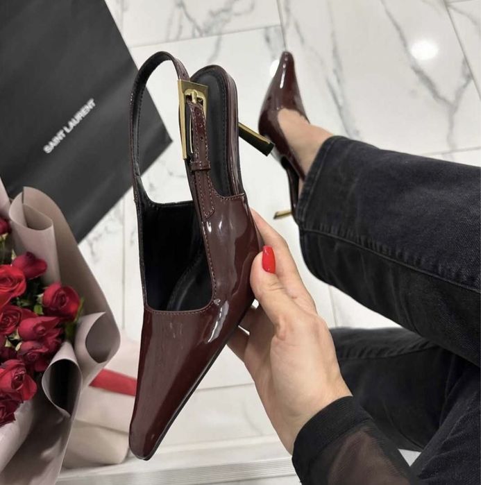 Лакові туфлі слінгбеки , в стилі YSL. Saint Laurent.