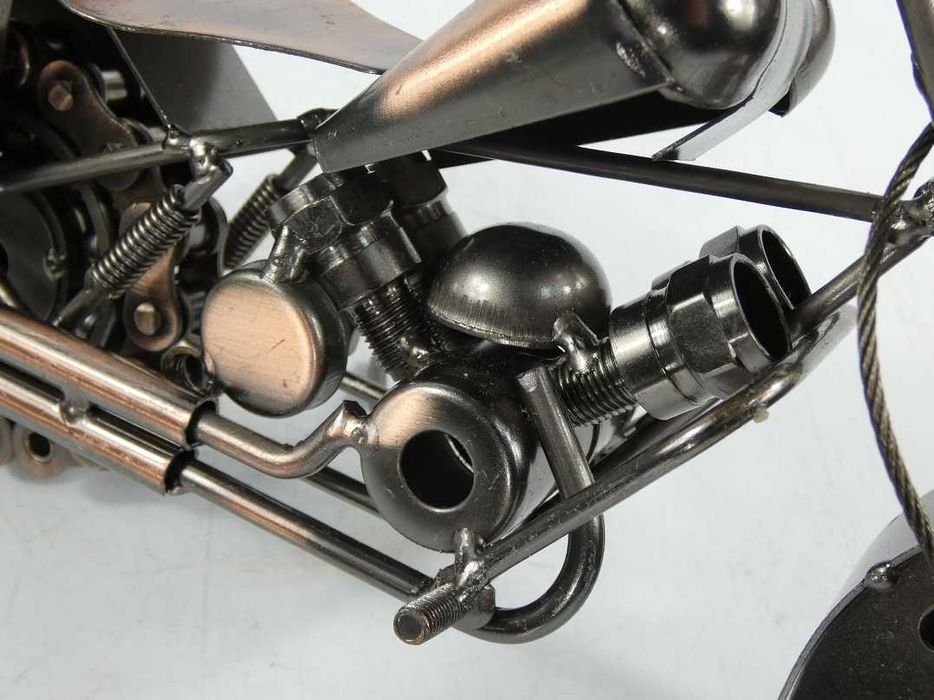 Metalowy miedziany MOTOCYKL retro pojazd 28 cm motor