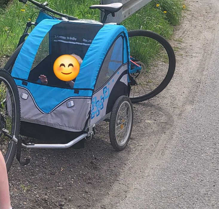 Przyczepka rowerowa (niebieska) -dla 1 lub 2 dzieci - stan idealny
