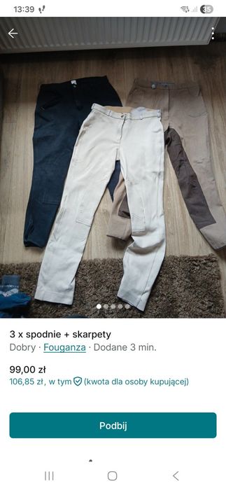 Pakiet 3x bryczesy i skarpety,parka