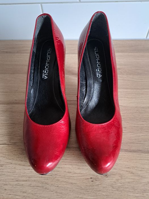 Buty damskie, czerwone, lakierki, szpilka, skóra naturalna,  38,