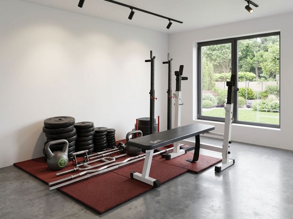 Комплект домашний спортзал, гриф штанга, гантели, стойки, скамья,гиря