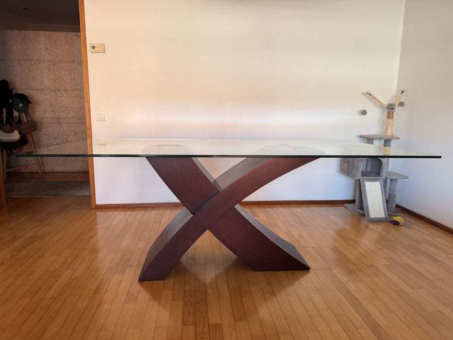 Mesa jantar com tampo em vidro 2x1m