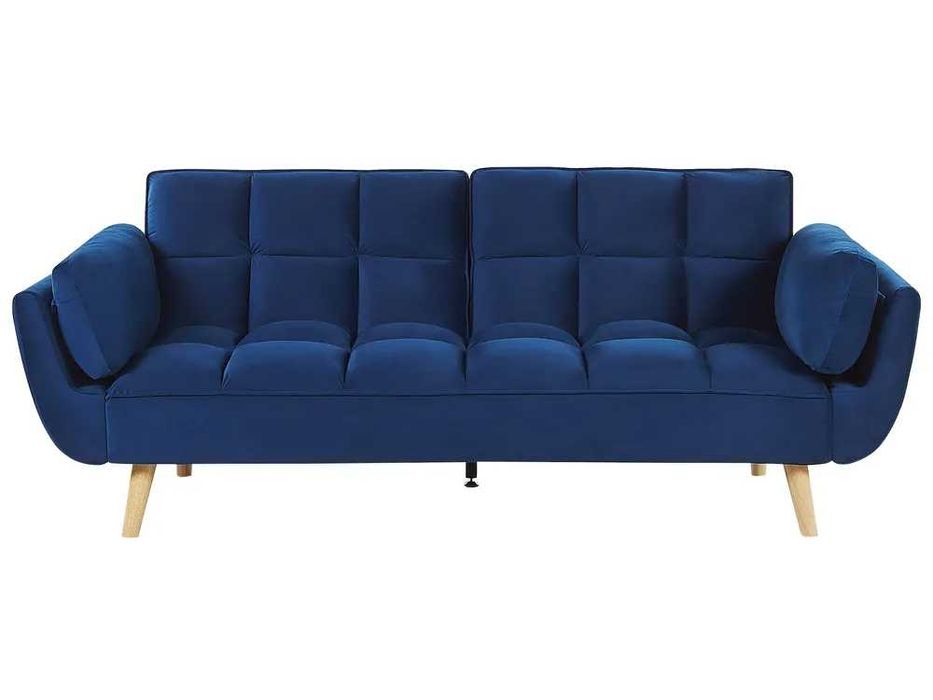 Sofa rozkładana dla 3 osób ASBY Welur Granatowy Beliani