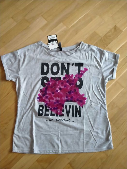 Damska/dziewczęca szara koszulka/bluzka z cekinami, Jednorożec, Nowa