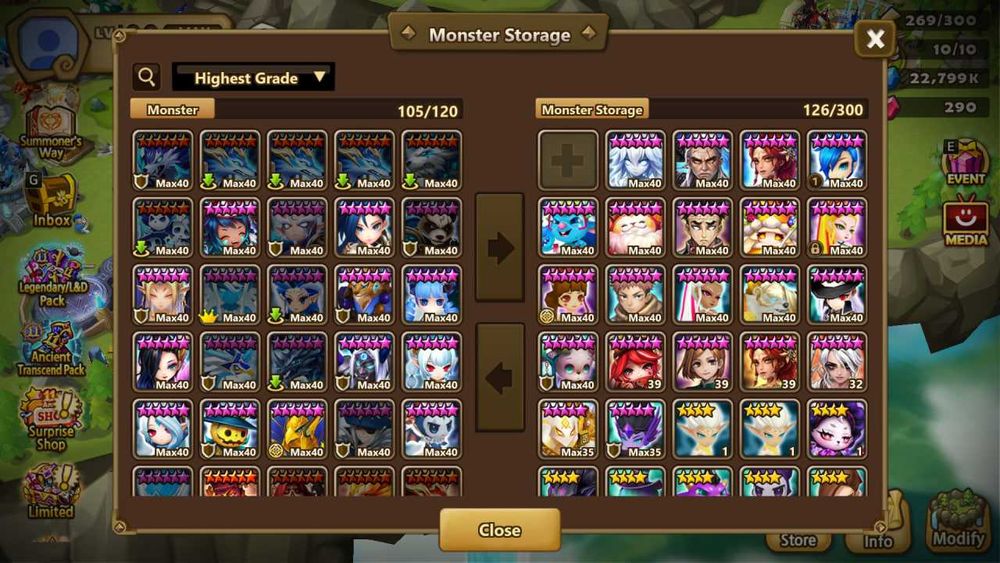 Акаунт Summoners War. 9 років Акаунту, 120шт 40лвл персонажів.