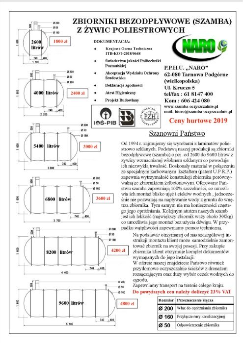 Szambo ekologiczne - szamba - zbiornik na deszczówkę 2600litrów.