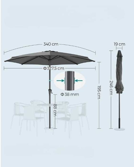 Parasol klasyczny Songmics szary 340 x 246 cm